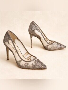 Jessica Simpson Glitter Mesh Pointed-Toe Pumps Size 8.5